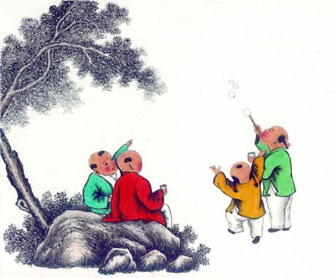 古代儿童玩耍绘画图片