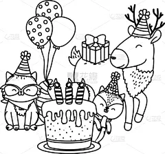 可爱的,动物主题,动画片,请柬,蛋糕,玩具,传统节日,哺乳纲,问候