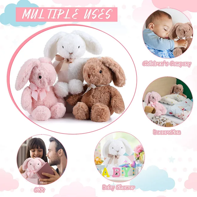 Amazon.com: 3 Pieces Bunny Stuffed Animal Soft Plush Toy Bow Tie Bunny ...