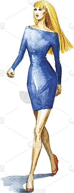 时尚插画，水彩素描。矢量插图。