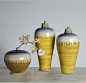 装饰罐摆件 梅瓶陶瓷花瓶花器储物罐 软装摆设 中式渐变黄色客厅