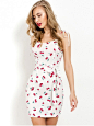 fashion Cherry Print Belted Cami Dress - WHITE L