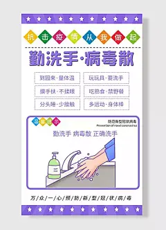 温馨提示防范新型冠状病毒勤洗手防疫抗疫海报-图巨人