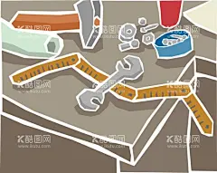 木工工具零件插画  - 源文件下载【酷图网】木工插画,工具,零件,锤子,扳手,螺丝尺子