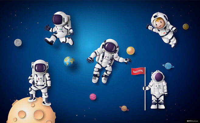 彩色登陆星球太空插画
