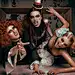 People 1920x1200 women model brunette long hair hat bare shoulders redhead blonde costumes open mouth makeup braids glamour creepy screaming picture frames curly hair wall on the floor hands black dress looking at viewer teeth