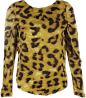黄色豹纹垫肩泡泡长袖雪纺衫（多色）-最搭配