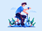 Bmx website branding plant gradient texture flat simple ux ui web character bike bmx vector icon illustration