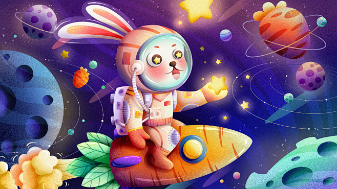 兔子 太空人 插画