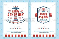 一套复古的七月四日海报，传单，模板，卡片，七月四日庆祝经典明信片。独立日贺卡。爱国横幅为网站模板。矢