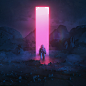 General 1920x1920 beeple render men landscape astronaut rocks Monolith neon water