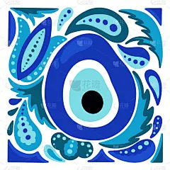 Nazar Boncuk手绘插图。方形卡通海报的土耳其护身符对抗邪恶的眼睛