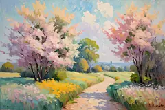 公园风景景色油画插画图片