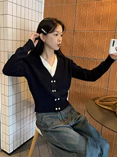 「摩造」假两件高级感针织毛衣开衫女2024秋季新款别致绝美上衣-淘宝网