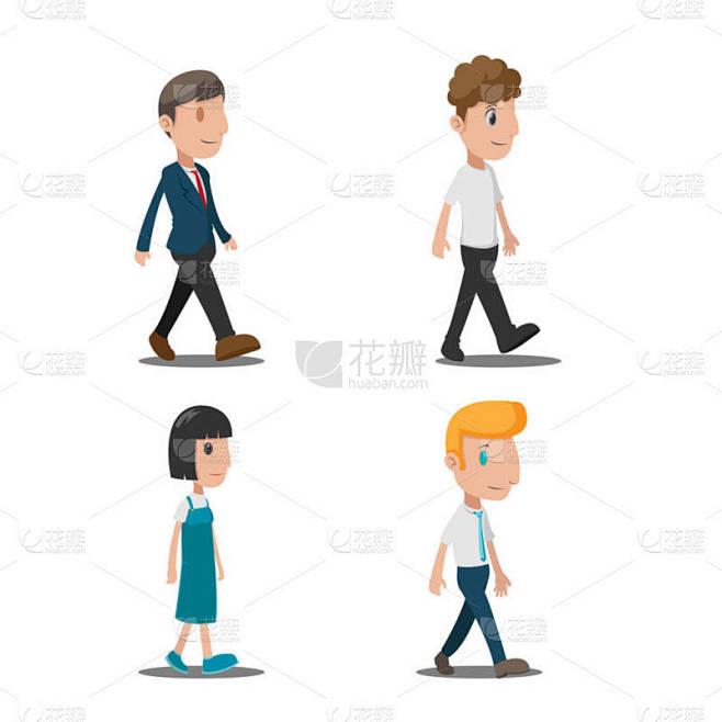 人们卡通步行集合设置的矢量