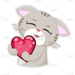 心型,可爱的,猫,卡通,乐趣,红色,扁平化设计,贺卡,背景分离,女婴