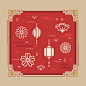 中式元素灯笼花纹中国红剪纸底纹