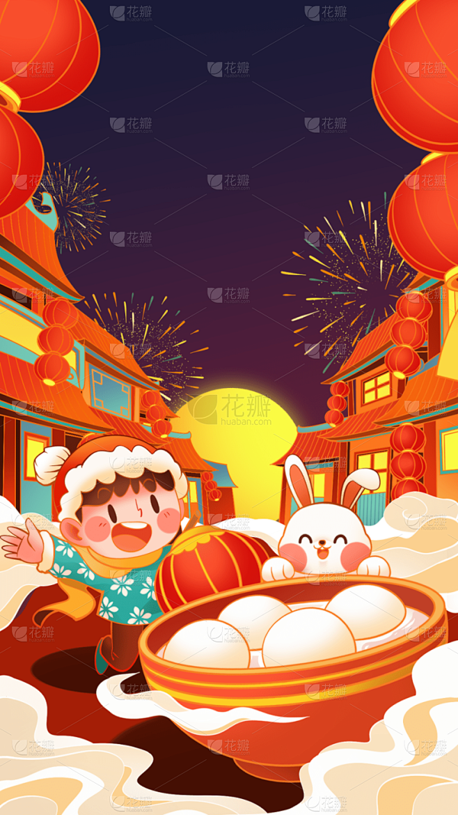 元宵节闹元宵国潮风元宵节背景图片元素素材素材-花瓣网