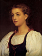 《金发女子》Biondina
弗雷德里克·莱顿（Frederic Leighton）
1879年；41.1 * 51.9 cm；画布油彩
德国汉堡艺术馆收藏

在1858年，新古典主义的大师莱顿也曾参加过拉斐尔前派运动，但终因受古典艺术影响太深而最终走向了学院派的道路。

在他担任“宫廷画师”期间，为迎合上层趣味，弥补英国美术中匮乏的高雅趣味，他的画风日趋甜美、抒情。柔和的造型、饱满的色彩、细腻的刻画常使他所描绘的形象具有欢愉轻盈的气质。

但是在艺术生涯晚期，他又重新回到了拉斐尔前派那种略带羞涩、倦愁的