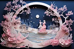 爱在七夕古风剪纸风牛郎织女七夕人物插画