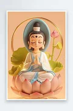 AI电脑奶茶潮流神话佛祖观音IP形象插画