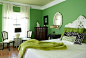 简约风格卧室绿色墙面装修效果图片#靠背椅#