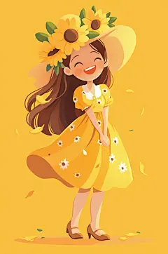 AI数字艺术夏季夏天漂亮的向日葵人物插画-众图网