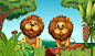 在森林里的两个狮子的插图