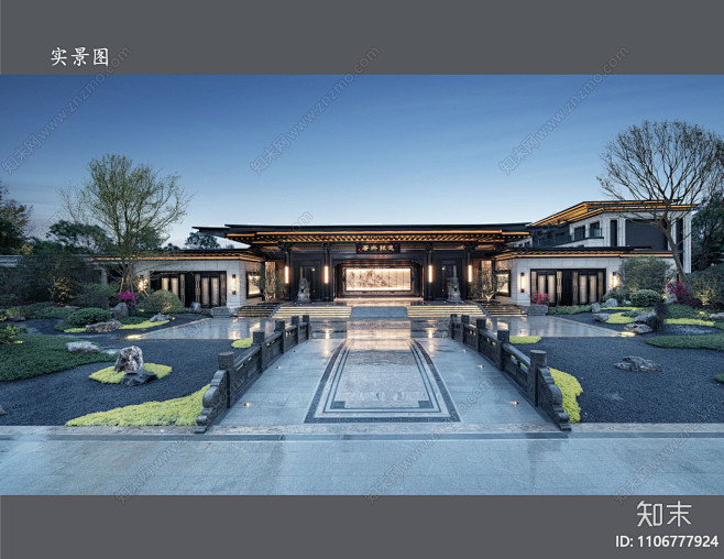 新中式武汉建发地产示范区景观SU模型下载...