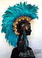 Made to Order Midsize Blue Warrior Feather Mohawk : MADE TO ORDER  Hand-made mohawk headpiece created to order. This headdress is unisex and can be worn by a man or woman. Your custom piece can