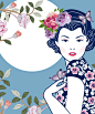 中式复古 民国风传统东方女士旗袍花朵插图插画EPS设计矢量素材