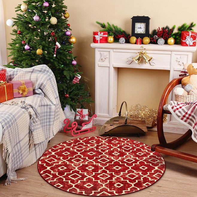 Wonnitar Christmas Round Area Rug 4ft, Washable Living Room