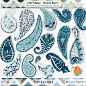 Paisley Digital Clip Art - Ocean Blue Hand Drawn ClipArt - Trendy Bohemian Digital Graphics - Boho Beach Wedding - Navy - Indigo : Digital Clip Art - Ocean Blue Paisley Clip Art - Bohemian Flair!    These 36 Hand Drawn and Digitally Coloured Paisleys are