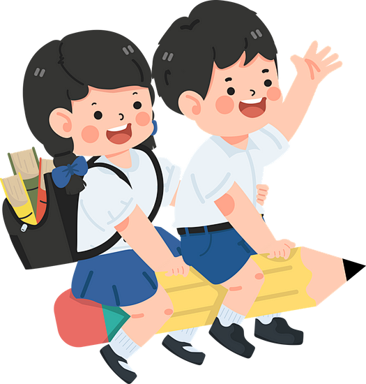 Happy Kids Students Flying With Pencil