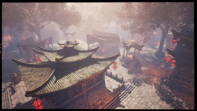 UE4虚幻5 SICKA DYNASTY 中式寺庙盘龙佛像庭院园林古建筑场景-花瓣网