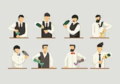 8枚免费的调酒师扁平图标 UI设计素材——下载请到设计百宝箱 https://uirush.net