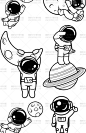 0751手绘涂色可爱卡通太空星球航天员搞怪宇航员PNG矢量设计素材-淘宝网