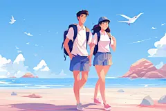 学生放暑假漫画风快乐插画