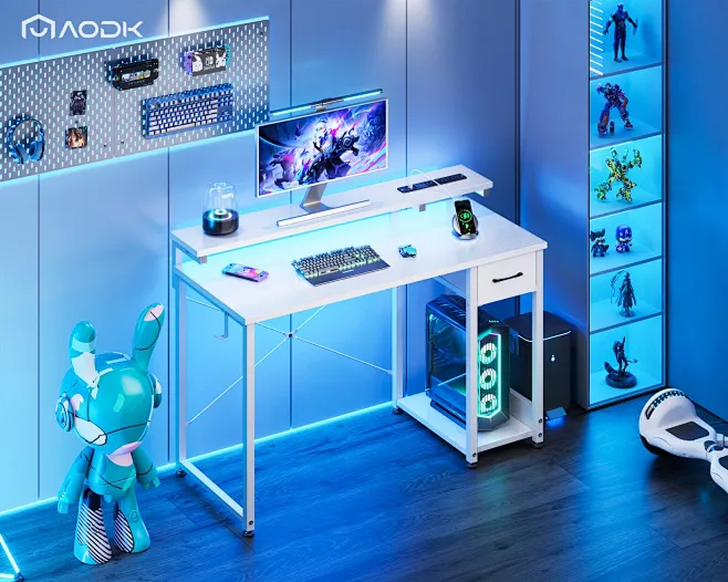 Amazon.com: AODK Gaming Desk with LED Lights & Power Outlet, 40 Inch ...