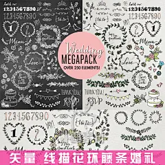 EPS AI矢量图手绘简约线描花环藤条婚礼婚庆海报PNG免扣设计素材-淘宝网