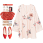 A fashion look from June 2017 featuring long pink dress, pointed flat shoes and woven purses. Browse and shop related looks.