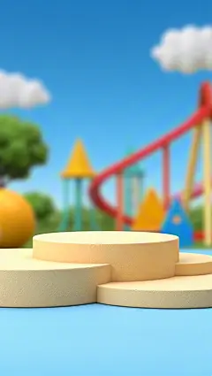 游乐场素材 背景 展台 底座 蓝色 黄色 可爱风 滑滑梯 摩天轮 旋转木马