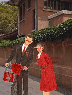 复古港风8090年代手绘电子请柬宠物手绘备婚