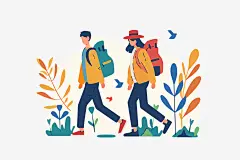 扁平风旅游手绘山野插画