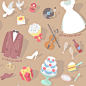 Wedding Pattern : Seamless pattern with wedding accessorie, ready for creating a website background, invitation card, wrapping paper, printing and so on