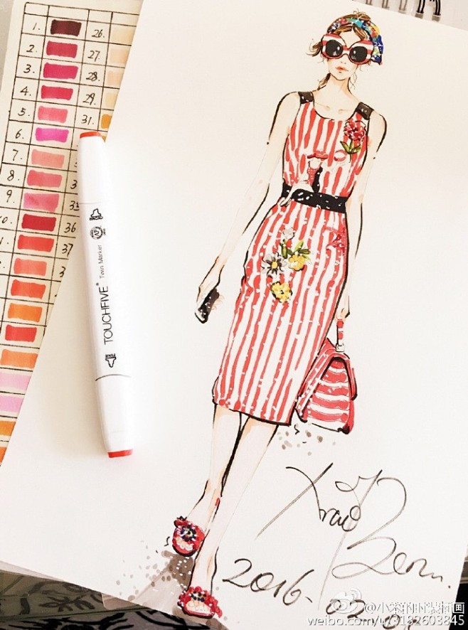 完整九宫格小笨的时装插画--马克笔条格系...