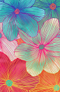 Between the Lines - tropical flowers in pink, orange, blue & mint Art Print by Micklyn, art, flower, pattern,: 