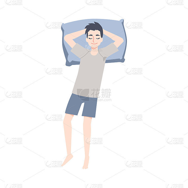 年轻人以睡眠姿势仰卧矢量平面孤立插图