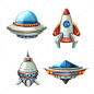 Spaceship and UFO Set in Cartoon Style