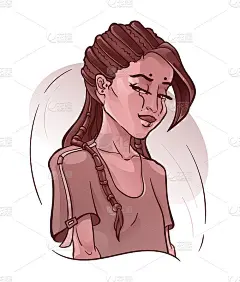 年轻的亚洲妇女，有长长的刘海和脏辫